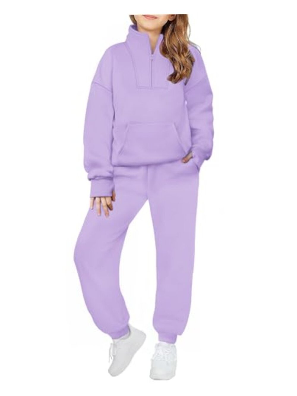 Girls Fleece Sweatsuit 2 Piece Half Zip Thumb Hole Jogger Set
